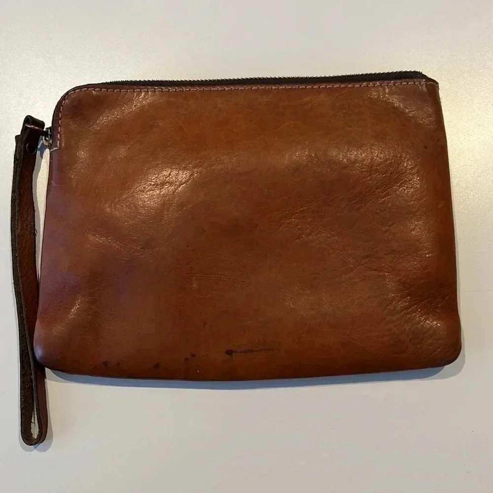 Patricia Nash Cassini Wristlet with tooled floral pattern in Florence Brown